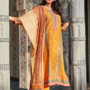 Mustard Cotton Straight Kurta Slim Pants Suit Set