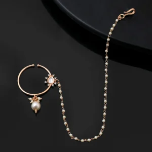 Kundan Elegance Royal Blossom Gold Nose Ring With Chain