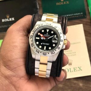 Branded wo Tone Premiums Stainless Steel Black Dial Mens Watch