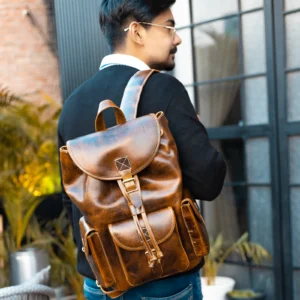 Branded Explore In Style: Men's Crazy Horse And Hunter Leather Backpack